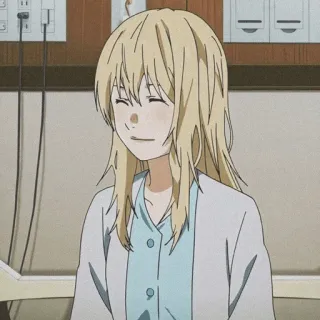 🩰 Kaori Miyazono Your Lie in April anime, personage, glimlachend, meisje, blond haar, blij telegram sticker
