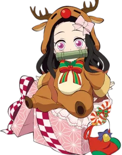 🎁 Nezuko Kamado Demon Slayer Anime, Natale, Renna, Carino, Cartoni animati, Nezuko, Demon Slayer telegram sticker