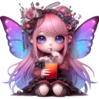 🧃 fairy, anime girl, pastel goth, chibi, fantasy, drink, wings, kawaii telegram sticker