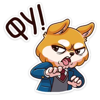🤢 QY! anjing, marah, ekspresi, kartun, jaket, dasi whatsapp sticker