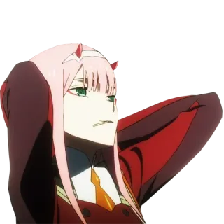 😎 Zero Two Darling in the Franxx Anime, Zero Two, Darling in the Franxx, Charakter, Rote Hörner, Pinke Haare telegram sticker