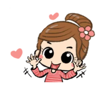 🤗 Desenho animado, Menina, Corações, Fofo, Feliz telegram sticker