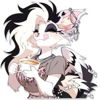 ☕️ Loona Helluva Boss WAG WAG WAG furry, loona, helluva boss, coffee, tail wagging, cute, anthropomorphic, happy whatsapp sticker