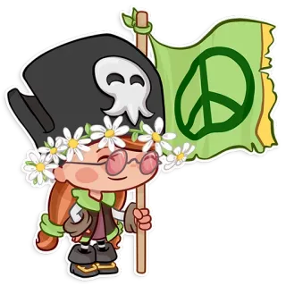 ☮ Pirat, Frieden, Blumenkranz, Flagge, Cartoon, Brille whatsapp sticker