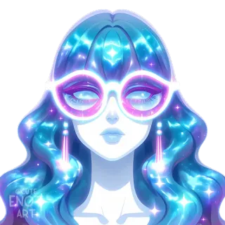 🌌 woman, glasses, space, galaxy, sparkly, blue, neon telegram sticker