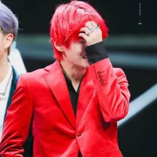 ⚔ V person, man, red hair, red suit, singer, k-pop, celebrity, v telegram sticker