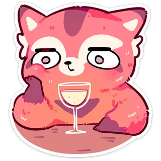😔 animal, gato, vinho, bebendo, fofo, desenho animado whatsapp sticker