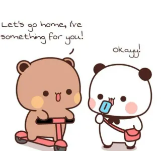 ❤️ Let's go home, I've something for you! okayy! ours, mignon, panda, amour, couple telegram sticker