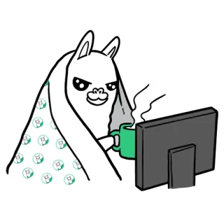 😈 lhama, computador, café, cobertor, desenho animado, animal whatsapp sticker