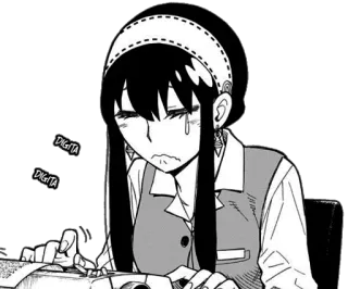 😓 Yor Forger Spy × Family DIGITA DIGITA Yor, Spy x Family, anime, llorando, escribiendo, mujer, Forger telegram sticker