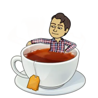 🍵 bitmoji, chá, relaxante, desenho animado, pessoa na xícara telegram sticker