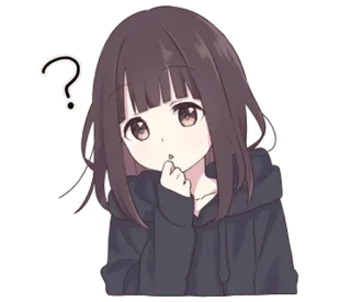 ❓ Anime, Menina, Ponto de interrogação, Pensando, Confuso/a, Fofo/a, Cabelo castanho telegram sticker