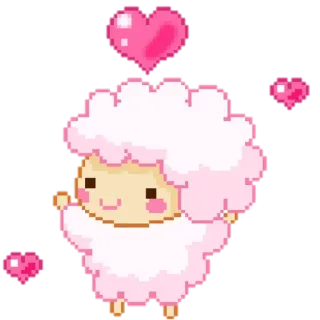 💗 sheep, cute, pink, heart, pixel art telegram sticker
