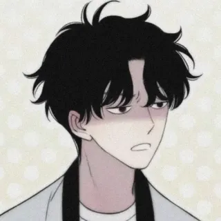 🖋 pria, gaya anime, rambut hitam, kartun, potret telegram sticker