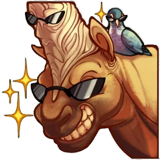 😎 animal, caballo, gafas de sol, pájaro, paloma, dibujos animados, brillos, genial whatsapp sticker