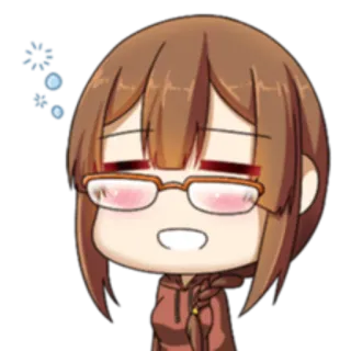 😑 Anime, Chibi, Kawaii, Mädchen, Brille, Erschöpft whatsapp sticker
