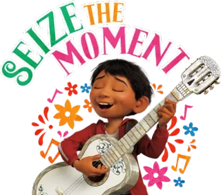 🎸 Miguel Rivera Coco SEIZE THE MOMENT disney, pixar, coco, guitarra, música, aprovecha el momento, dibujos animados telegram sticker