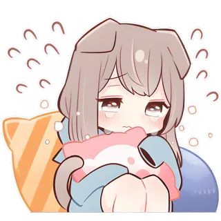 😢 动漫, 女孩, 伤心, 可爱, 枕头, 情感, 哭泣, 卡哇伊 whatsapp sticker