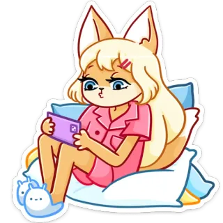 ☺️ アニメ, 獣耳, 可愛い, パジャマ, スマホ, 枕 whatsapp sticker