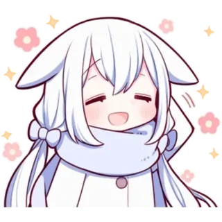 😁 Anime, Dibujos animados, Mono, Kawaii, Personaje, Pelo blanco, Bufanda telegram sticker