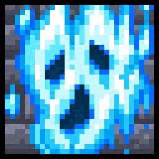👻 videojuego, fantasma, pixel art, monstruo, azul, sprite telegram sticker