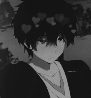 🌟 anime, boy, hearts, sad, monochrome telegram sticker