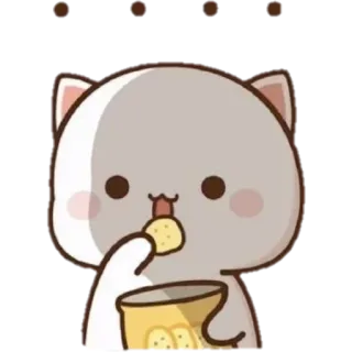 😗 kucing, makan, keripik kentang, camilan, imut, kartun telegram sticker