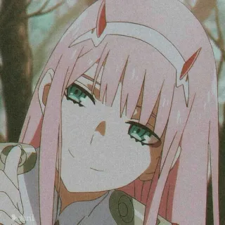 😏 Zero Two Darling in the Franxx Anime, Różowe włosy, Rogi, Zero Two telegram sticker