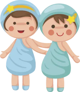 ♊ Cartoon, Schattig, Tweeling, Meisjes, Illustratie telegram sticker