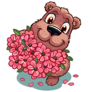 🌹 urso, flores, desenho animado, fofo, saudação telegram sticker
