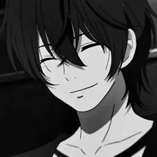 📎 Anime, Mangá, Personagem, Preto e branco, Retrato, Sorriso, Animação telegram sticker