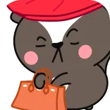👜 puzzola, cartone animato, carino, animale, assonnato, berretto rosso, borsa arancione telegram sticker