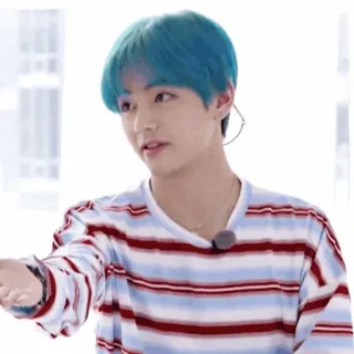 🤙 persona, uomo, capelli blu, maglia a righe, kpop, idol, coreano whatsapp sticker