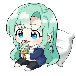🍦 Чиби, Милый, Мороженое, Мята, Мультфильм, Аниме whatsapp sticker