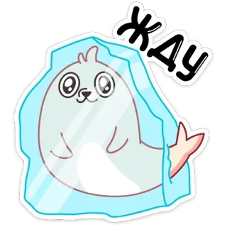 🕓 ЖАУ foka, lód, słodki, zwierzę, kreskówka, naklejka telegram sticker
