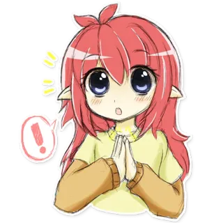 🙏 ! Anime, Dễ thương, Cô gái, Cảnh báo, Dấu chấm than, Tóc đỏ telegram sticker