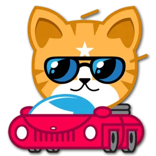 🚗 Katze, Fahren, Auto, Sonnenbrille, Cartoon, Tier, Haustier whatsapp sticker