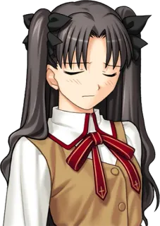 😔 Rin Tohsaka Fate/stay night Anime, Dibujos animados, Chica, Expresión, Cute, Pelo largo, Lazo whatsapp sticker