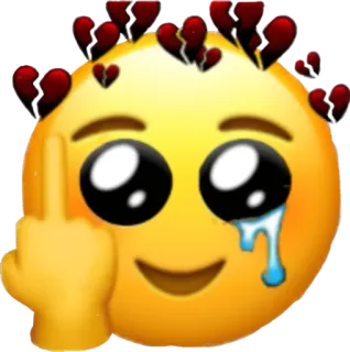 🖕 emoji, dedo corazón, ofensivo, triste, llorar, corazón roto, emoción whatsapp sticker