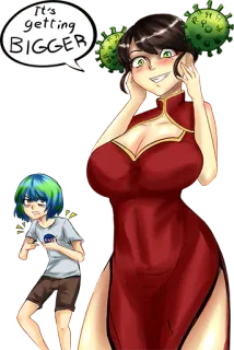 😈 It's getting BIGGER Anime, Covid-19, Coronavirus, Sátira, Mujer, Tierra telegram sticker