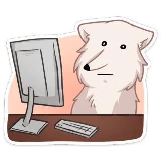 😐 cane, computer, meme, ufficio, divertente, lavoro, scrivania telegram sticker
