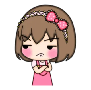 😒 sticker, cartoon, girl, angry, pink, bow, cute telegram sticker