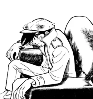 🙁 manga, anime, ngồi, buồn, người đàn ông, ghế telegram sticker