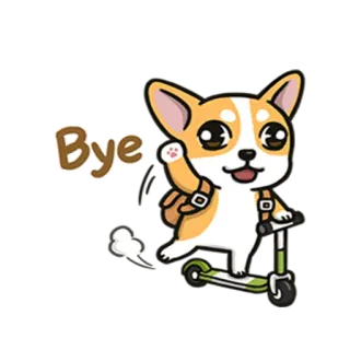 👋 Bye hond, corgi, scooter, doei, tot ziens, zwaaien, dier telegram sticker