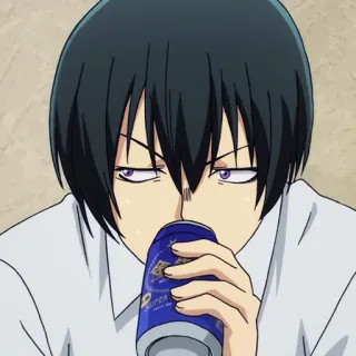 🌊 Anime, Bebendo, Homem, Lata, Azul telegram sticker