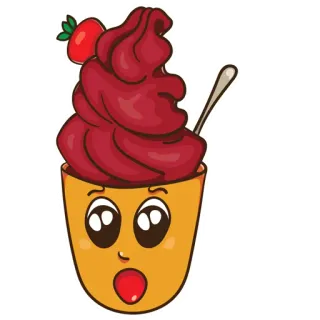 😧 helado, postre, fresa, comida, lindo, kawaii, dibujos animados whatsapp sticker