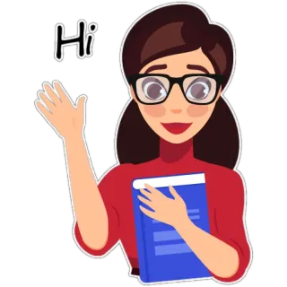 🤗 Hi kobieta, okulary, cześć, cześć, książka, nauczycielka whatsapp sticker