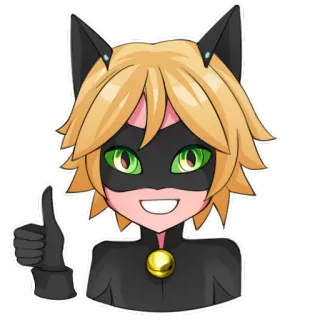 👍 Chat Noir Miraculous: Tales of Ladybug & Cat Noir kucing, anime, kartun, superhero, jempol ke atas whatsapp sticker