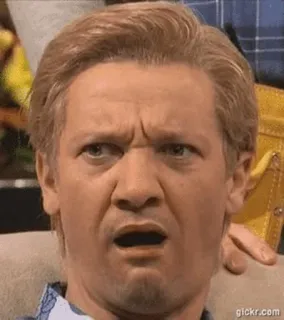 😐 Jeremy Renner, surpreso, confuso, Meme, cara engraçada, ator telegram sticker