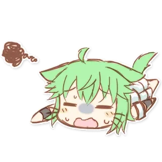 😴 Anime, Chibi, Kiệt sức, Dễ thương, Tóc xanh lá telegram sticker